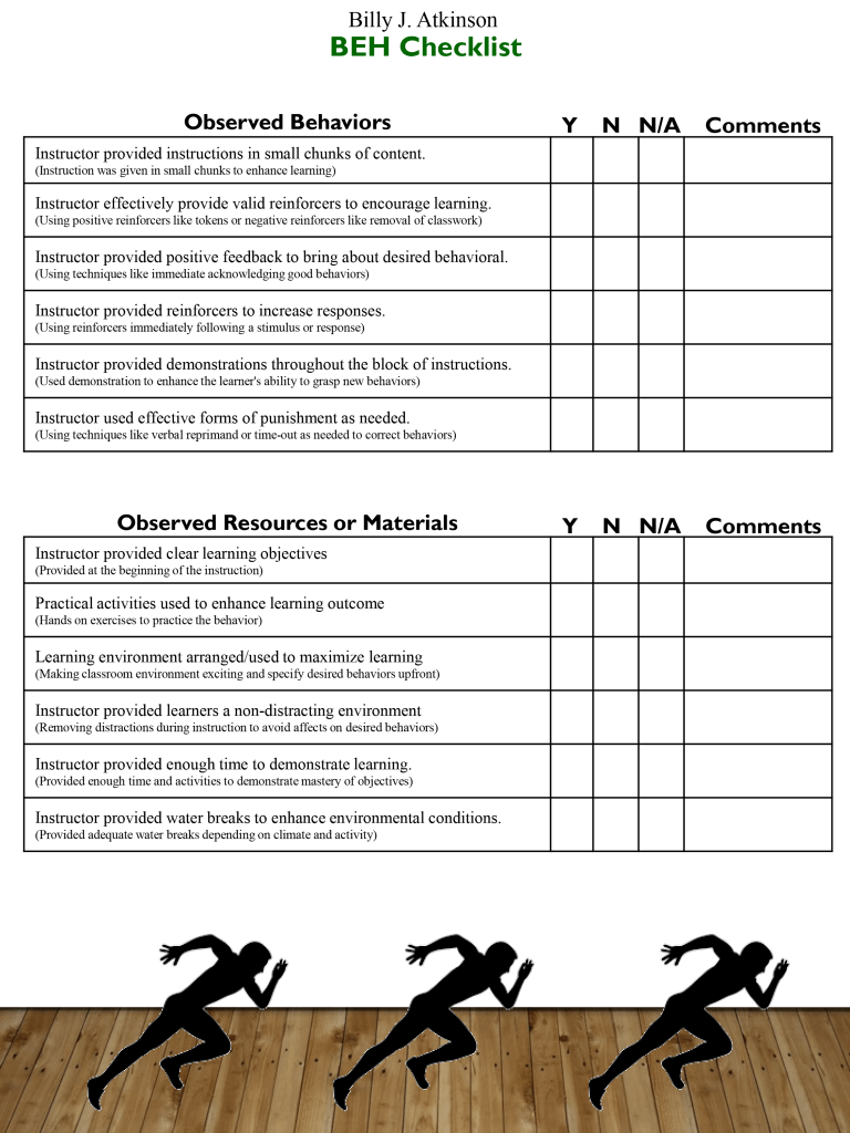 Behaviorism Observation Checklist