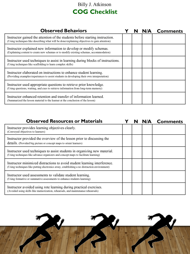 Cognitivism Observation Checklist