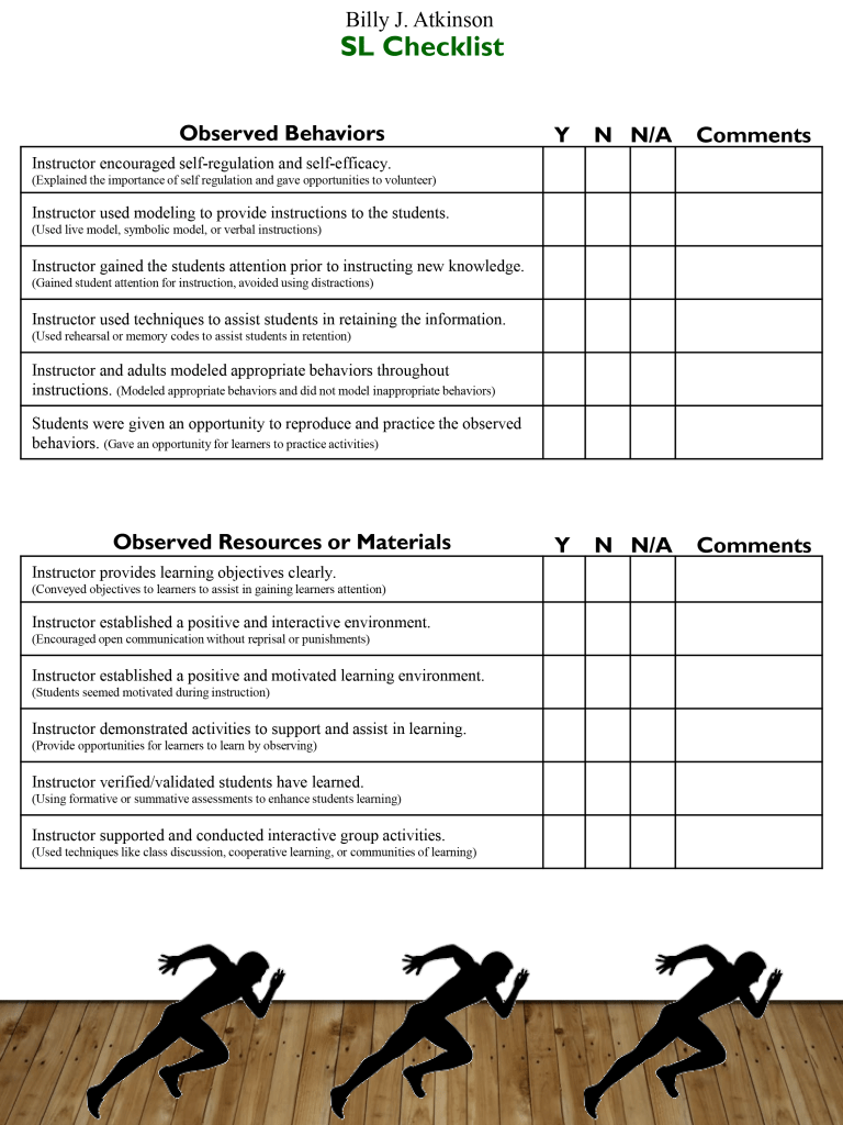 Social Learning Theory Observation Checklist